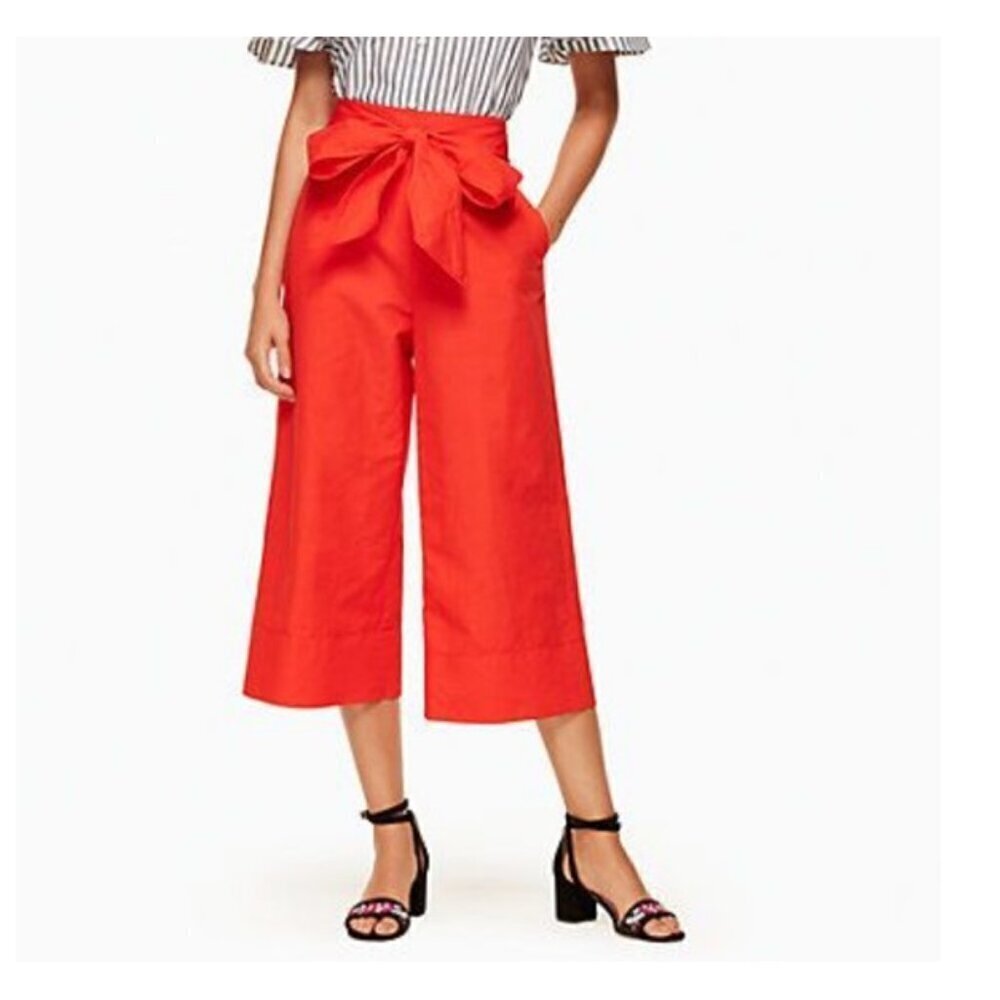 Kate Spade Slub Cotton Culotte‎ Bow Cropped Pants Color: Orange Red Size: 2